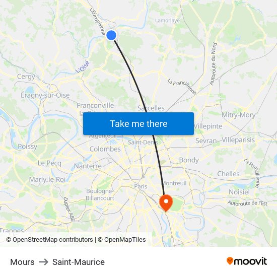 Mours to Saint-Maurice map