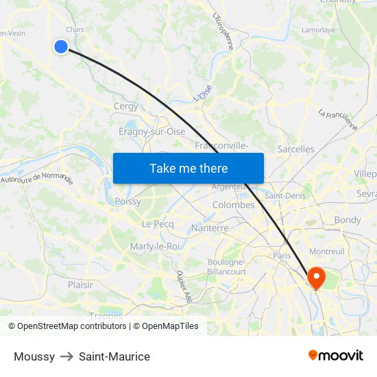 Moussy to Saint-Maurice map