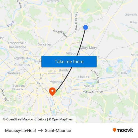 Moussy-Le-Neuf to Saint-Maurice map