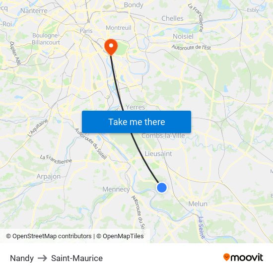 Nandy to Saint-Maurice map