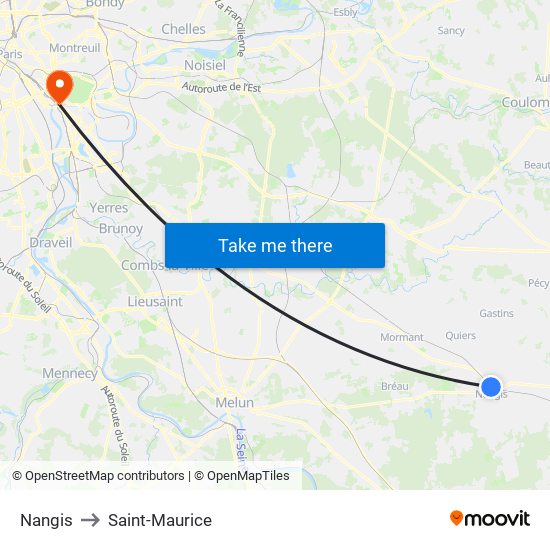 Nangis to Saint-Maurice map