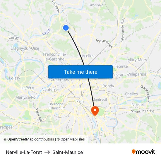 Nerville-La-Foret to Saint-Maurice map