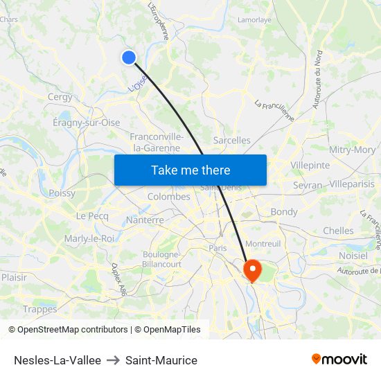 Nesles-La-Vallee to Saint-Maurice map