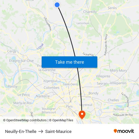 Neuilly-En-Thelle to Saint-Maurice map
