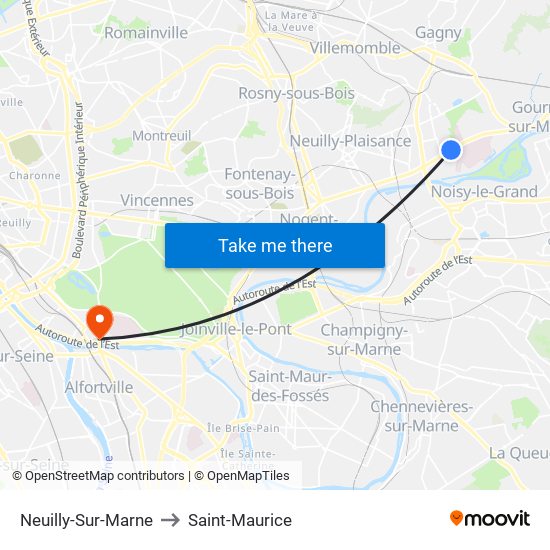 Neuilly-Sur-Marne to Saint-Maurice map