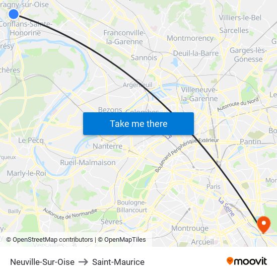 Neuville-Sur-Oise to Saint-Maurice map