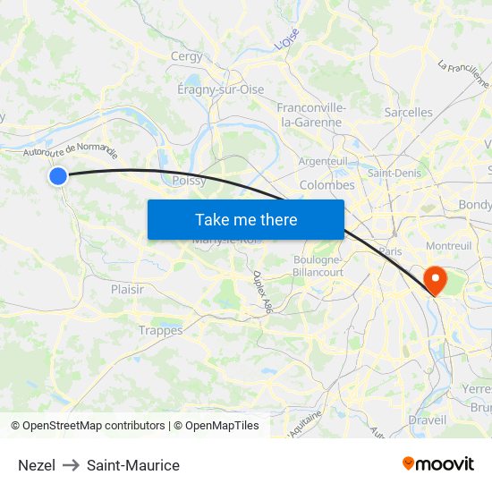 Nezel to Saint-Maurice map
