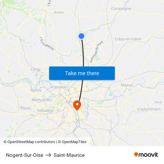 Nogent-Sur-Oise to Saint-Maurice map