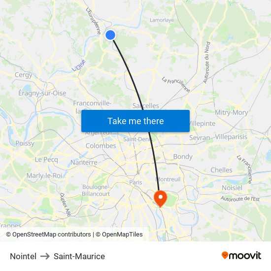 Nointel to Saint-Maurice map