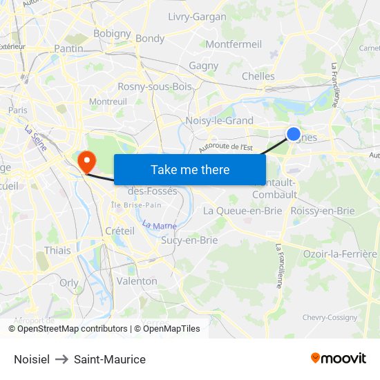 Noisiel to Saint-Maurice map