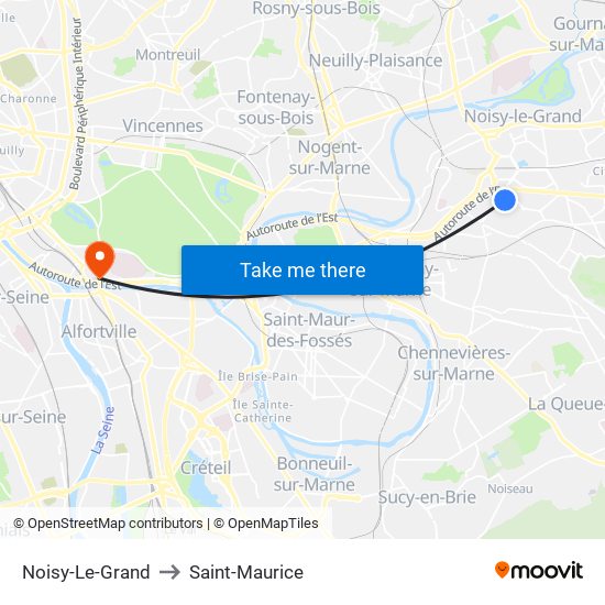 Noisy-Le-Grand to Saint-Maurice map