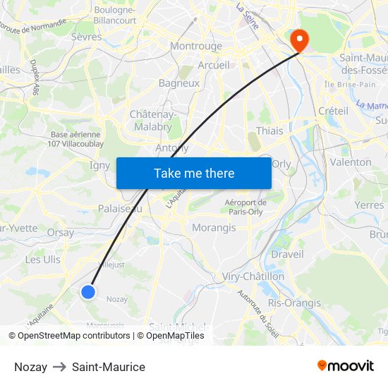 Nozay to Saint-Maurice map