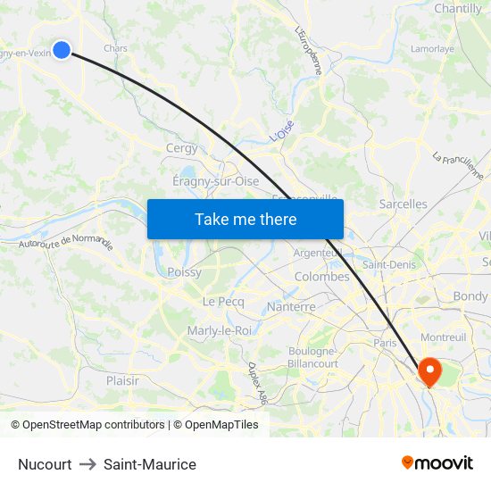 Nucourt to Saint-Maurice map