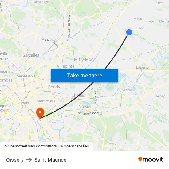 Oissery to Saint-Maurice map