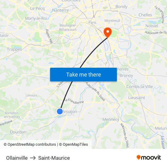 Ollainville to Saint-Maurice map