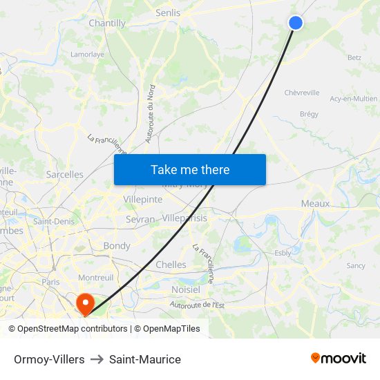 Ormoy-Villers to Saint-Maurice map