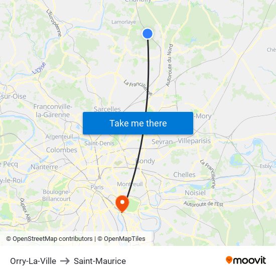 Orry-La-Ville to Saint-Maurice map