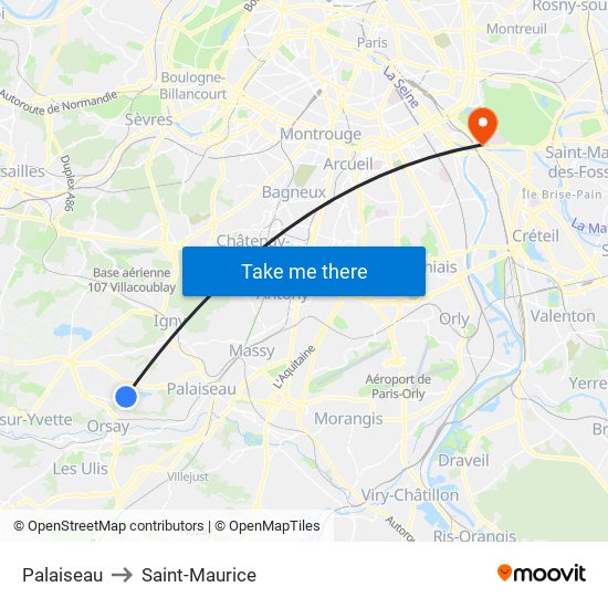 Palaiseau to Saint-Maurice map