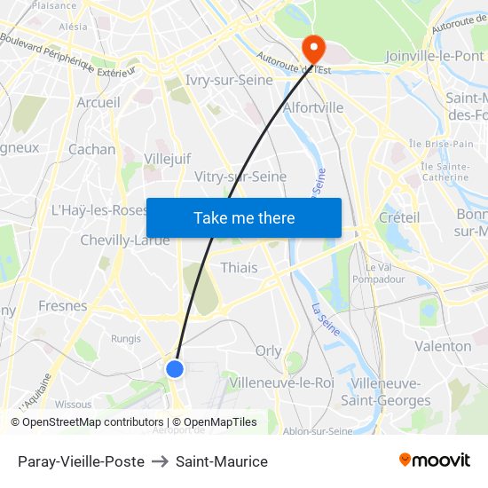 Paray-Vieille-Poste to Saint-Maurice map