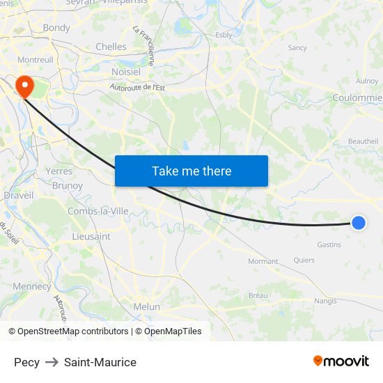 Pecy to Saint-Maurice map