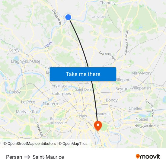 Persan to Saint-Maurice map