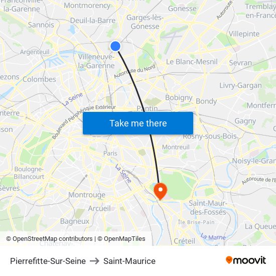 Pierrefitte-Sur-Seine to Saint-Maurice map