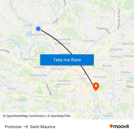 Pontoise to Saint-Maurice map