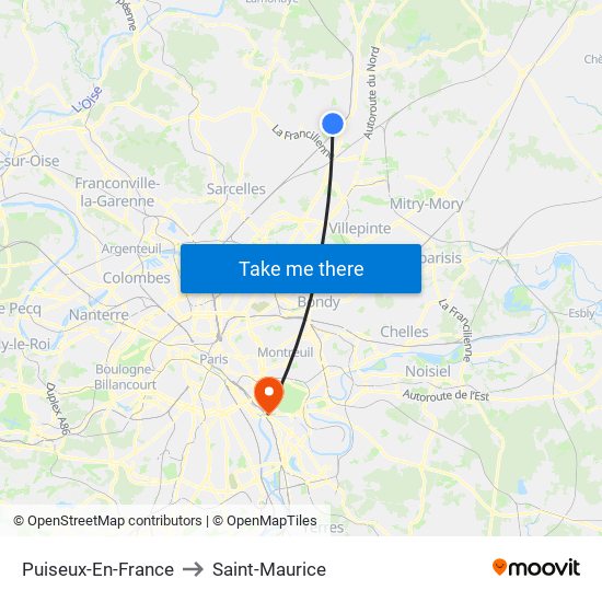Puiseux-En-France to Saint-Maurice map
