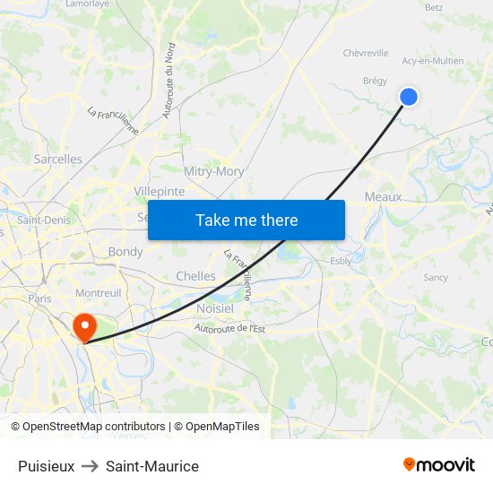 Puisieux to Saint-Maurice map