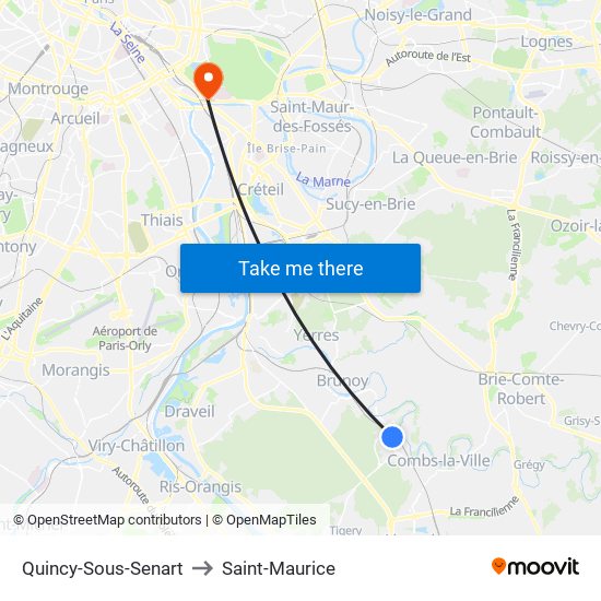 Quincy-Sous-Senart to Saint-Maurice map