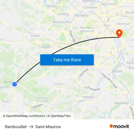Rambouillet to Saint-Maurice map
