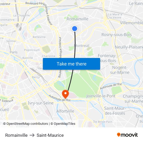 Romainville to Saint-Maurice map