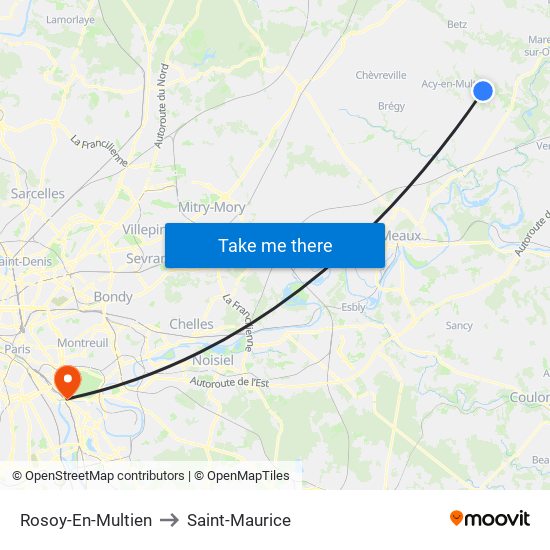 Rosoy-En-Multien to Saint-Maurice map