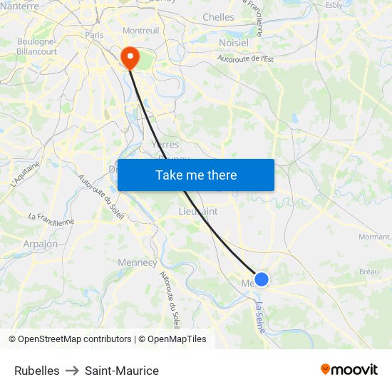 Rubelles to Saint-Maurice map