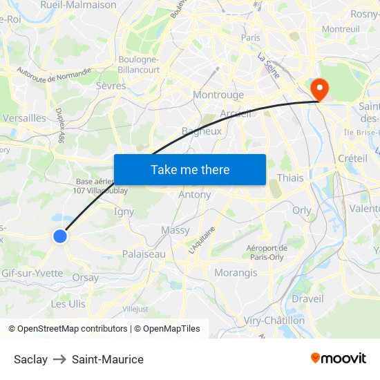 Saclay to Saint-Maurice map