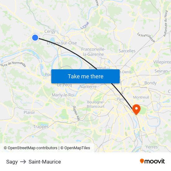 Sagy to Saint-Maurice map