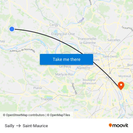 Sailly to Saint-Maurice map