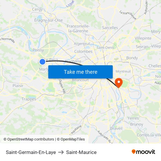 Saint-Germain-En-Laye to Saint-Maurice map