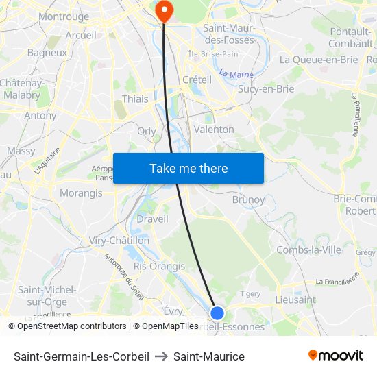 Saint-Germain-Les-Corbeil to Saint-Maurice map
