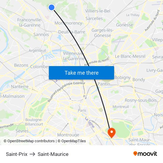 Saint-Prix to Saint-Maurice map