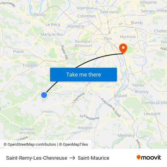 Saint-Remy-Les-Chevreuse to Saint-Maurice map