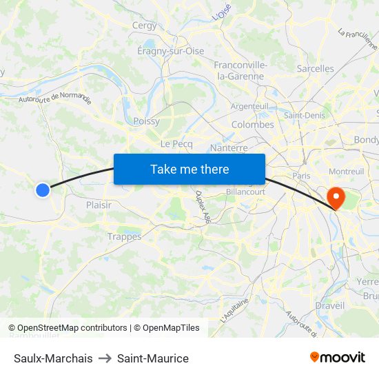 Saulx-Marchais to Saint-Maurice map