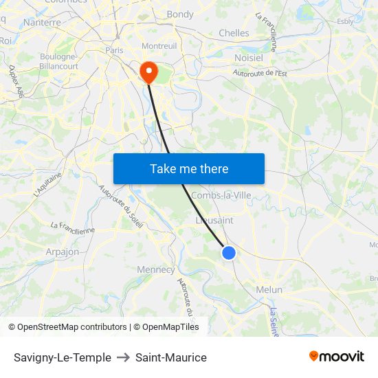 Savigny-Le-Temple to Saint-Maurice map