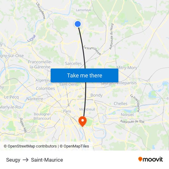 Seugy to Saint-Maurice map