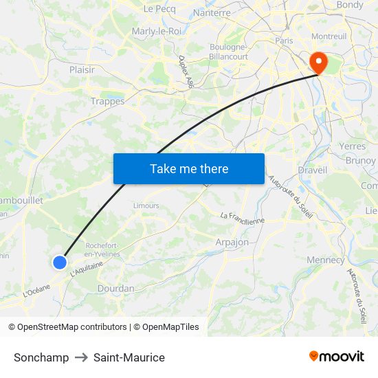 Sonchamp to Saint-Maurice map