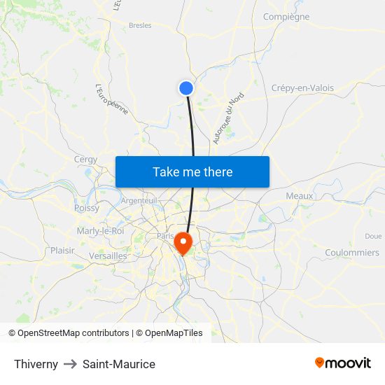 Thiverny to Saint-Maurice map