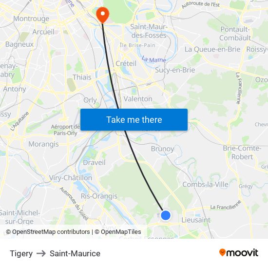 Tigery to Saint-Maurice map