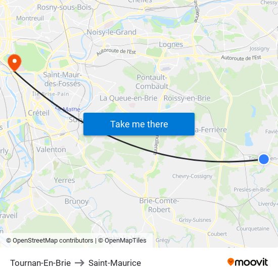 Tournan-En-Brie to Saint-Maurice map