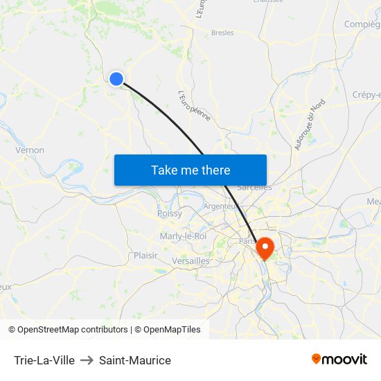 Trie-La-Ville to Saint-Maurice map