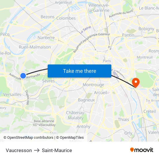 Vaucresson to Saint-Maurice map